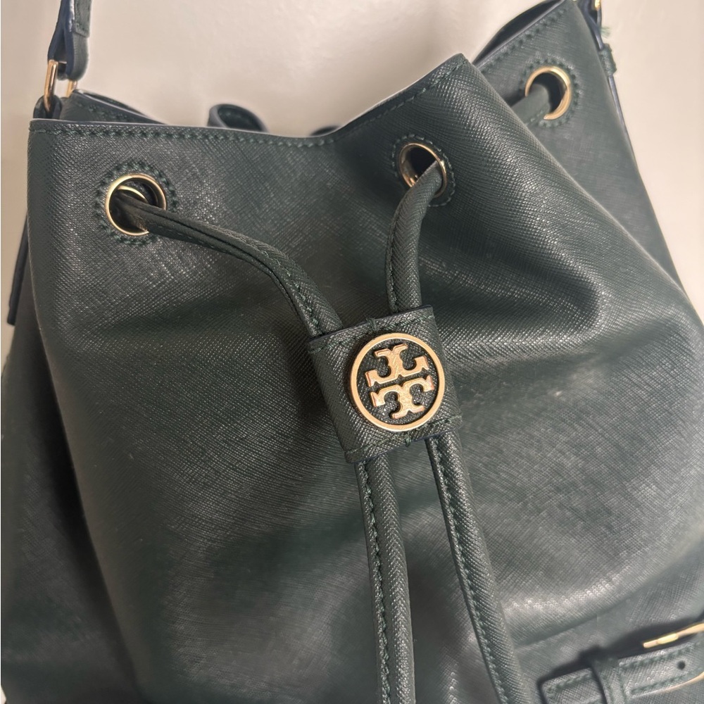 Tory Burch Brody Green Leather Bucket Bag